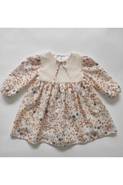 Baby Çiçekli Pamuk Dantel Detaylı Kız Çocuk Elbise