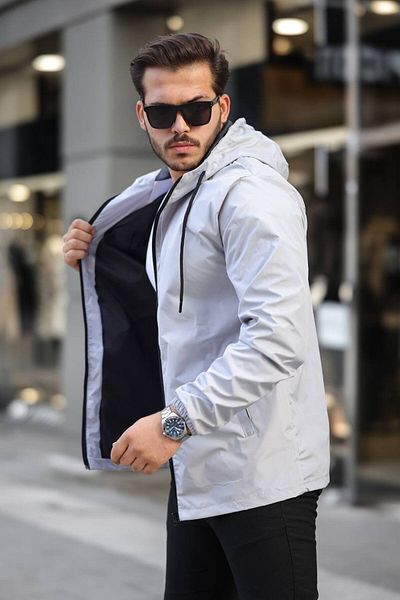 eg38 Tmb Full Zipper Lined Raincoat Light Gray