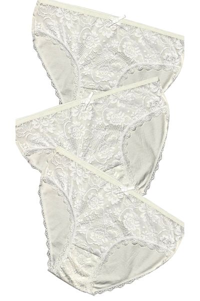 Gizli Butik Set chiloți bikini damă din bumbac ecru 3 piese - dantelă în față