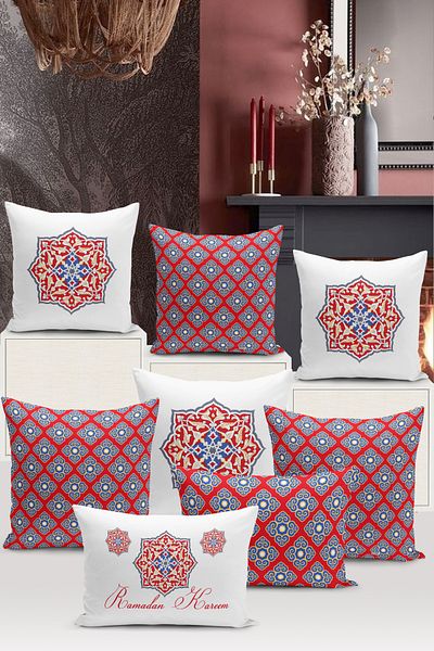 Bertille Home سلسلة رمضان - مجموعة من 8 أغطية وسائد مطبوعة رقمية