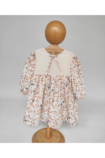 Baby Çiçekli Pamuk Dantel Detaylı Kız Çocuk Elbise