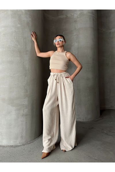 R&G RIMANERE GIOVANI Oversize Γυναικείο Λινό Παντελόνι - Φαρδύ πόδι