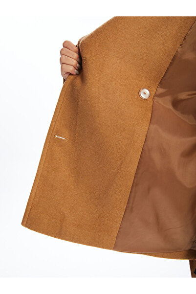 LC Waikiki Bej Kruvaze Yaka Kadın Kaşe Kaban