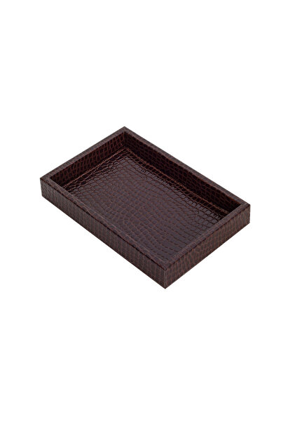 MOENAStudio Orta Boy Parlak Koyu Kahverengi Krokodil Desen Deri Tepsi