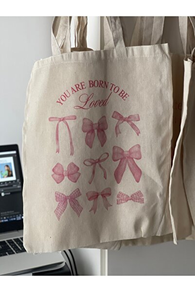 redame İnce Bez Çanta Born To Be Loved Bows Coquette Kurdeleler Y2k Retro Unisex Tote Bag
