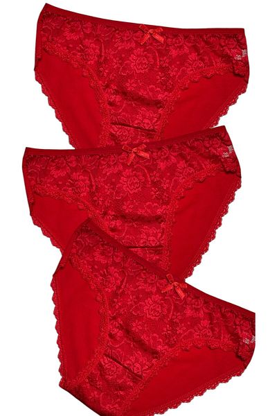 Gizli Butik Red Set of 3 Cotton Lace Bikini Panties