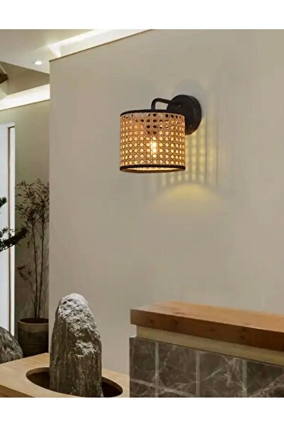 Fico Home Modern Hazeran Pilli Aplik Hasır Pilli Aplik Elektrik Tesisatı Gerektirmez Tak Kullan