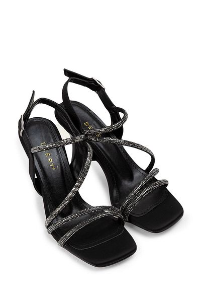Deery Black Heeled Women's Stone Evening Dress Shoes