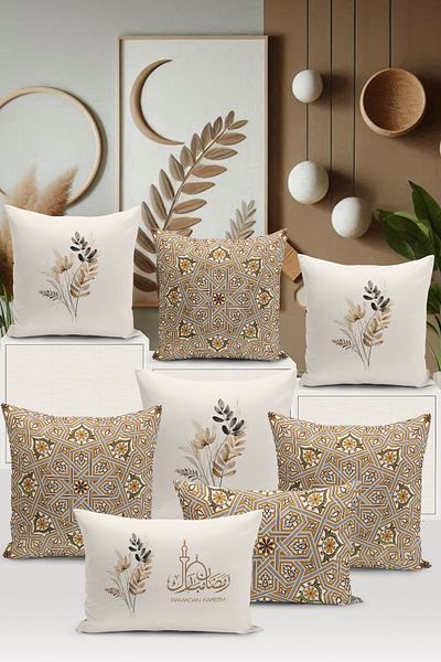 Bertille Home Seria Ramadan - Set de 8 huse de pernă imprimate digital