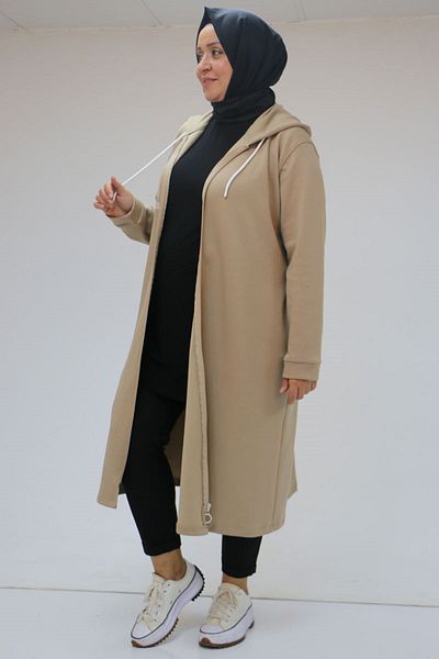Eslina 43086 Μεγάλο Μέγεθος Μπεζ Osyho Printed Cap - Hoodie