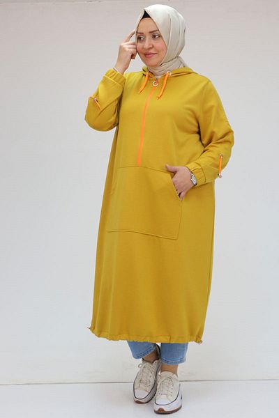 Eslina 48096 Mustard Osyho Tunic - Plus Size with Kangaroo Pockets