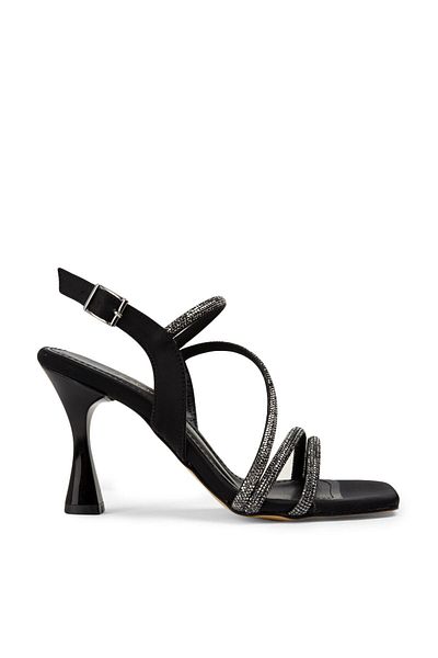 Deery Black Heeled Women's Stone Evening Dress Shoes