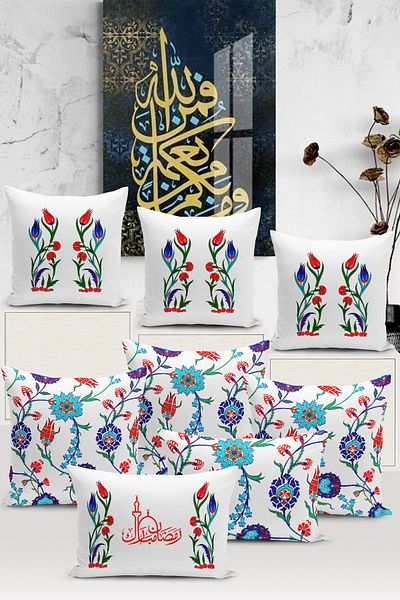 Bertille Home Seria Ramadan - Set de 8 huse de pernă imprimate digital