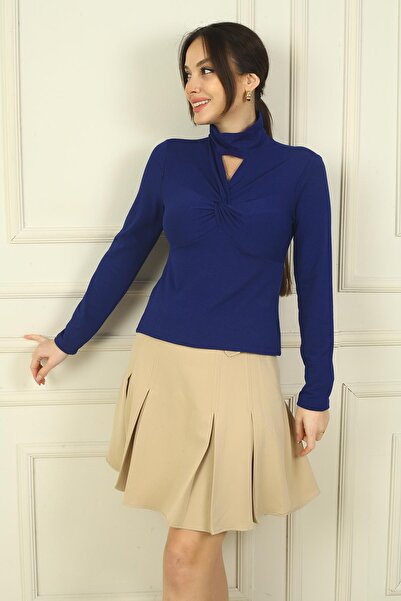 By Saygı Γυναικεία μπλούζα από λύκρα με λεπτομέρεια με κόμπους στο μπροστινό μέρος