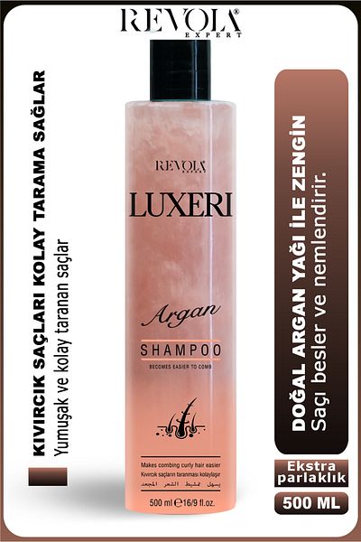 REVOLA EXPERT Luxeri Argan Shampoo - Formula Providing Easy Comb and Natural Shine for Curly Hair 500 ml