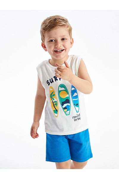 LC Waikiki Crew Neck Printed Baby Boy Undershirt and Shorts Set of 2