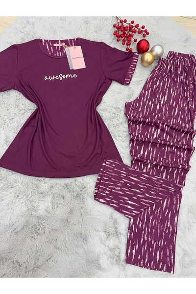 pijamaworld New Season Milan Fabric Short Sleeve Short Sleeve Long Pajama Set