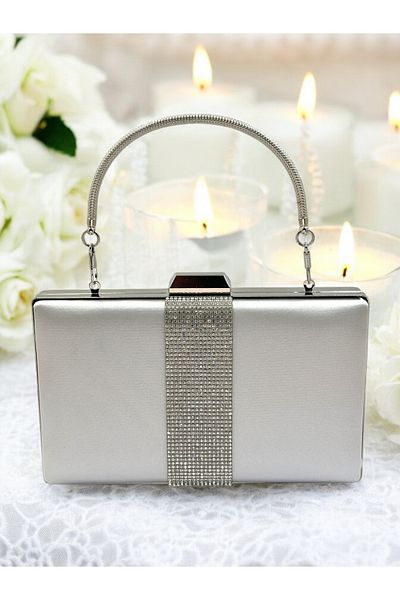 Biçanta Culoarea Argintie Satin Argintiu Stone Geanta Rochie De Seara Femei Geanta De Seara