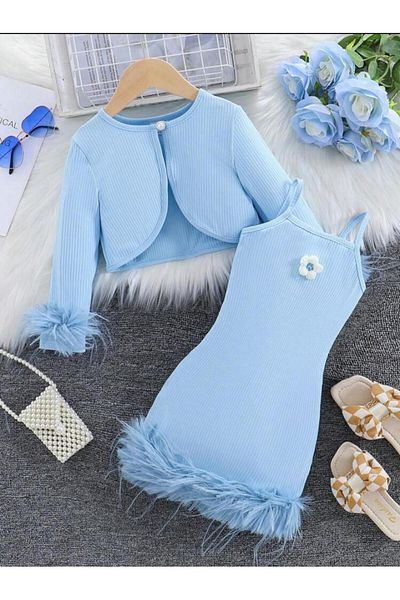 Yavrumsa Set rochie și bolero cu detalii de pluș pentru fete