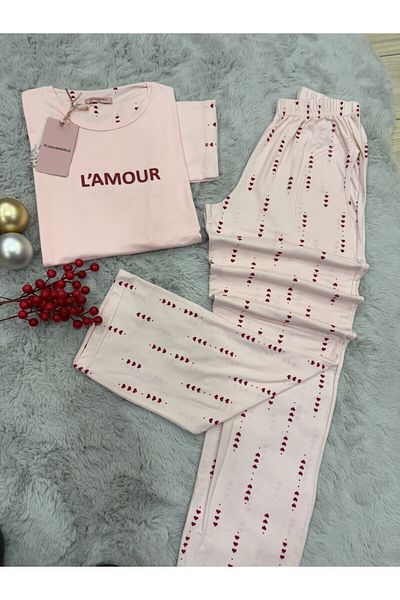 pijamaworld New Season Milan Fabric Short Sleeve Short Sleeve Long Pajama Set