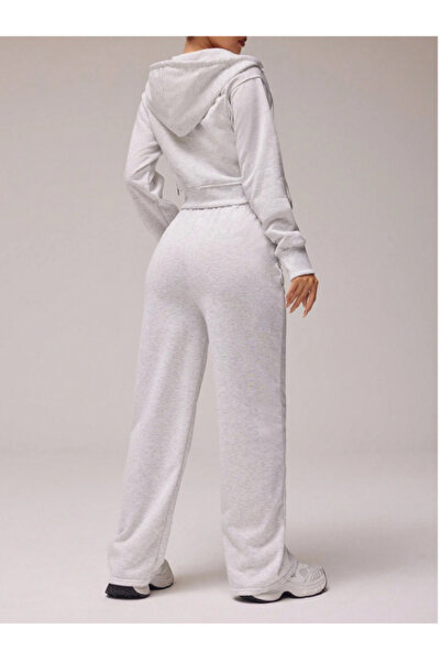 CAONNES Kadın Gri Ön CIMALI Baggy Büyük Beden  Bol Kesim Esnek Rahat Kumaş Eşofman Altı Pantolon Altı 156623