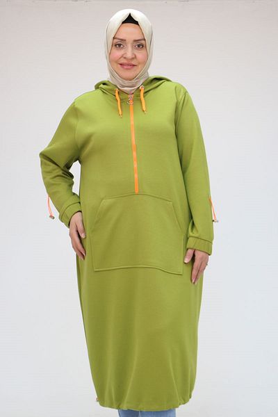 Eslina 48096 Plus Size Kangaroo Pocket Osyho Tunic - Oil Green