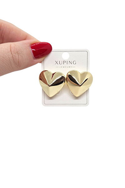 XUPING JEWELRY Xuping Jewelery 14K Altın Rengi Bombeli Kalpli  Küpeler- 14 Ayar Rengi