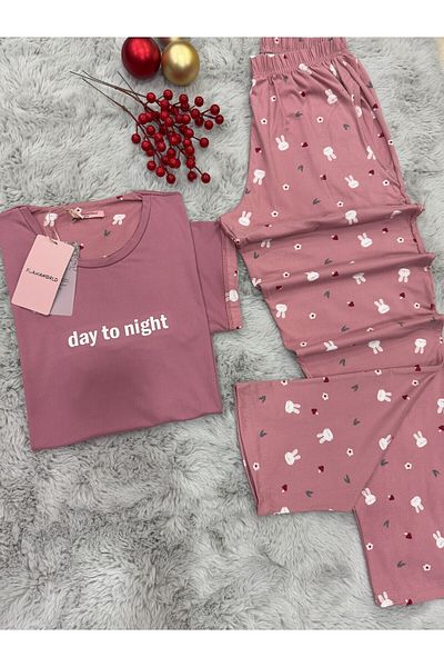 pijamaworld New Season Milan Fabric Short Sleeve Short Sleeve Long Pajama Set