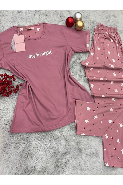 pijamaworld New Season Milan Fabric Short Sleeve Short Sleeve Long Pajama Set