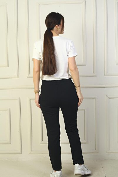 By Saygı Women's Elastic Waist Side Pocket Full Lycra Steel Double Leg Pants