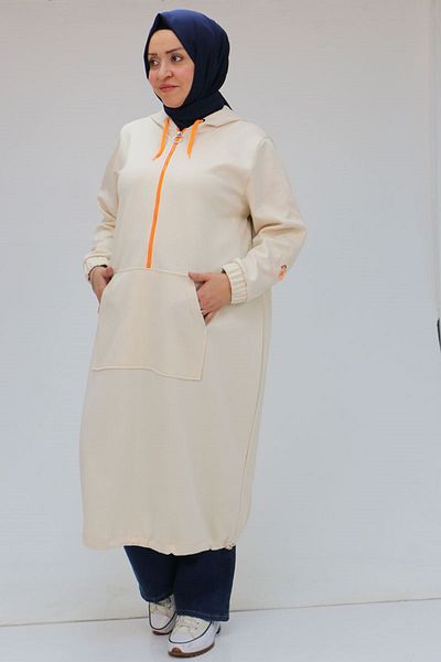 Eslina 48096 سترة أوزيو كبيرة الحجم بجيب الكنغر - بيج