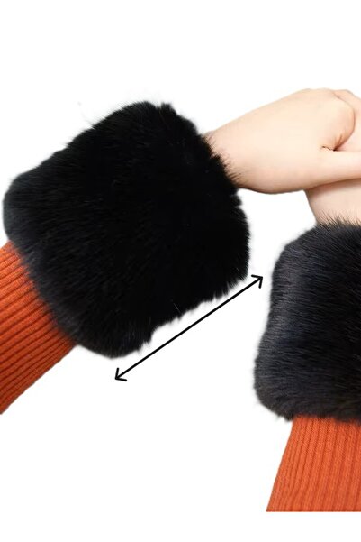 kibarca Siyah Kürk Bileklik  Kolluk Kabarık Manşet Uzun