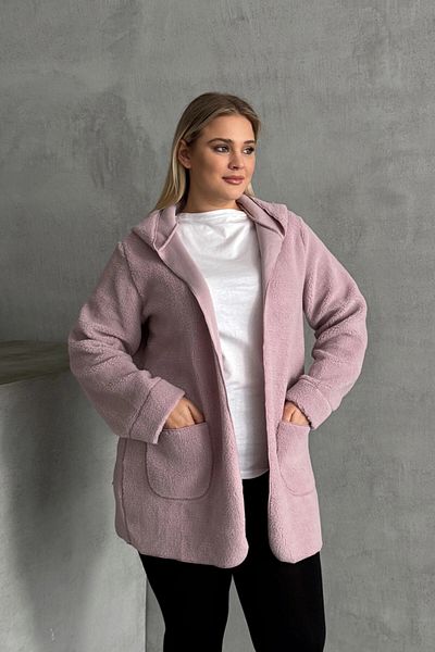 Stil Diva Plus Size Long Sleeve Hooded Plush Jacket with Front Closure Pocket 97-14