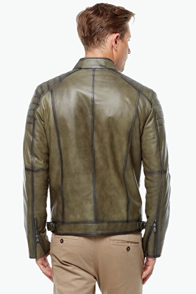 Deriza Green Antique Blackout Leather Jacket
