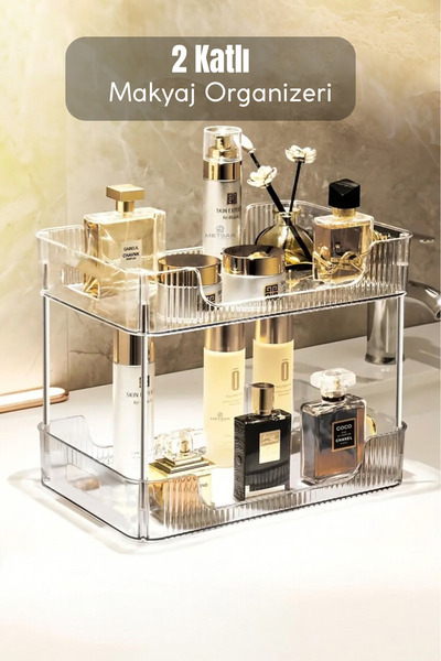 Metsar Home 2 Katlı Çok Amaçlı Makyaj Organizeri - Takı Düzenleyici Banyo Rafı Şampuanlık