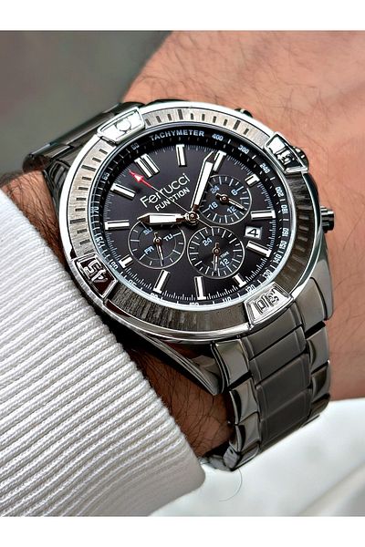Ferrucci Functional 3 Atm Waterproof Smoked Steel Cord Men's Wristwatch