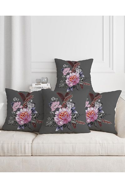 Şah Dekor Design modern, podea gri, cu model floral, 4 bucăți, imprimat digital, husă de pernă pentru cadou