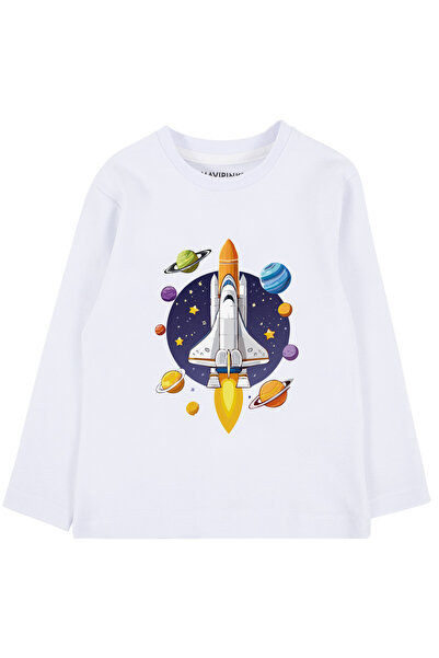 Mavipink Erkek Çocuk Uzay Mekiği Pamuklu Uzun Kollu T-Shirt