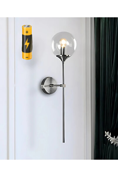 retro home design Modern Tasarım Pilli Aplik Kablosuz Tak Çalıştır Aç Kapa Butonlu Krom Gövde Füme Camlı Aplik