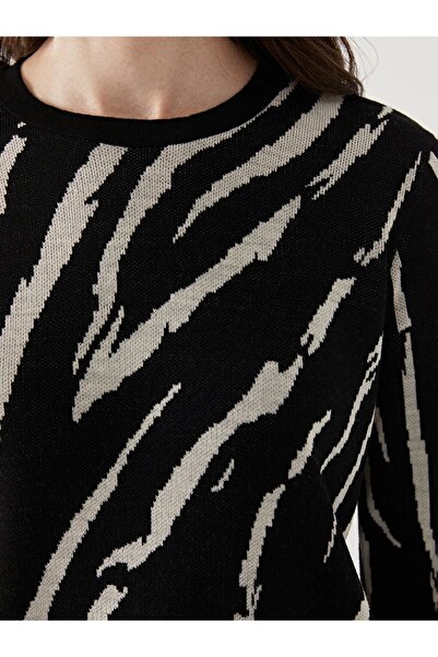 LC Waikiki Dámský pletený svetr LCW Grace Black Crew Neck s potiskem