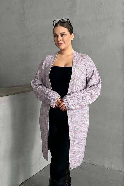 Stil Diva Plus Size Long Sleeve No Closure Front Thin Knitted Cardigan 302300