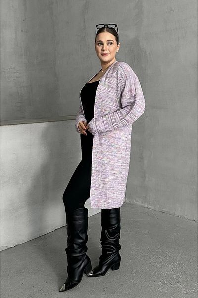 Stil Diva Plus Size Long Sleeve No Closure Front Thin Knitted Cardigan 302300