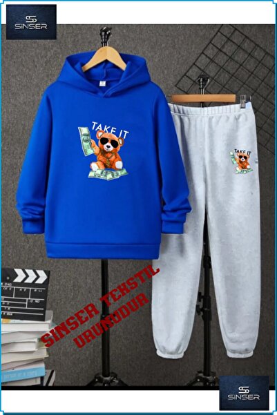 SS SİNSER Παιδικό σετ φόρμας με κουκούλα και στάμπα  "TAKEIT AYICIK "