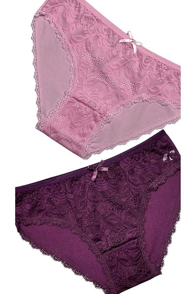 Gizli Butik Set de 2 chiloți bikini din bumbac din dantelă roșu negru
