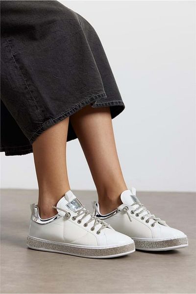 KCMN Feles Stone Striped Stone Lacing Pantofi Sport Femei ALB