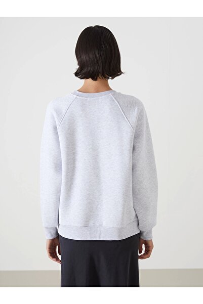 LC Waikiki LCW Vision Бяла велосипедна блуза с бродерия на врата за жени, дебела суитшърт