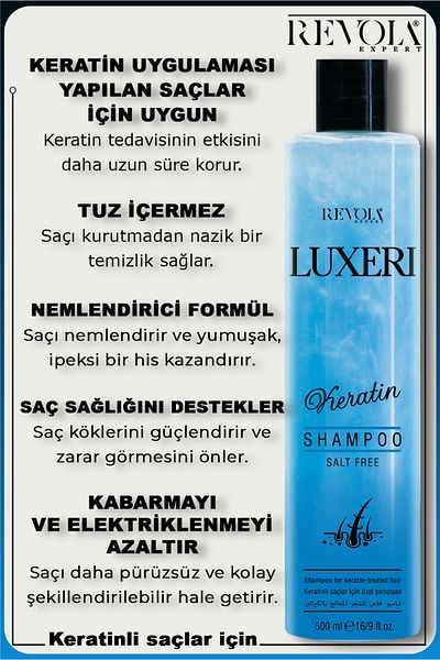 REVOLA EXPERT Luxeri Keratin Shampoo - Long-Term Protection Suitable for Keratin Care with Salt-Free Formula 500 ml
