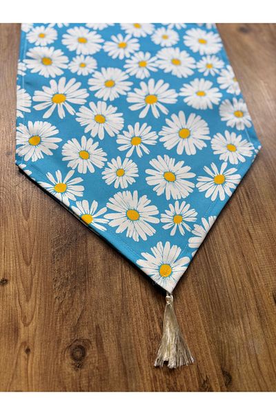 HALFART Blue Daisies Duck Linen Runner rezistent la apă și rezistent la murdărie