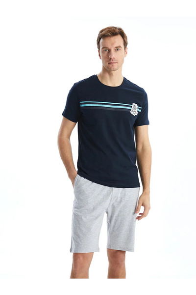 LC Waikiki Синій стандартний комплект піжами з шортами для чоловіків