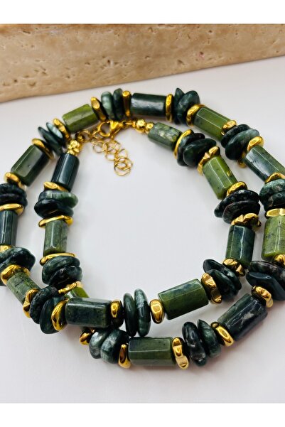 By Song Aksesuar Diopsit ,yeşim Taşı Doğaltaş Kolye